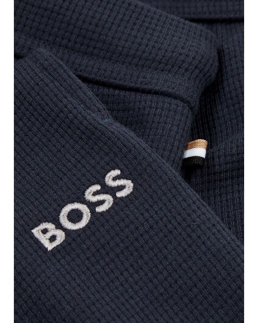 Boss Blue Logo Waffle-Knit Cotton-Blend Shorts for men