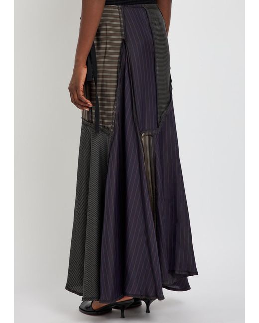 Maison Margiela Gray Panelled Striped Satin Midi Skirt