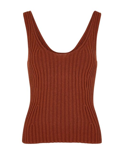 Vince Brown Ribbed Cotton-blend Tank | Lyst
