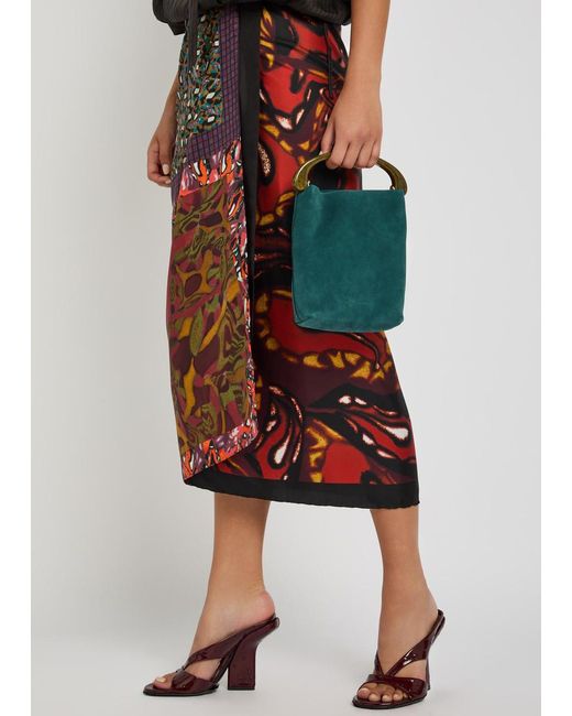Dries Van Noten Green Crisp Suede Top Handle Bag