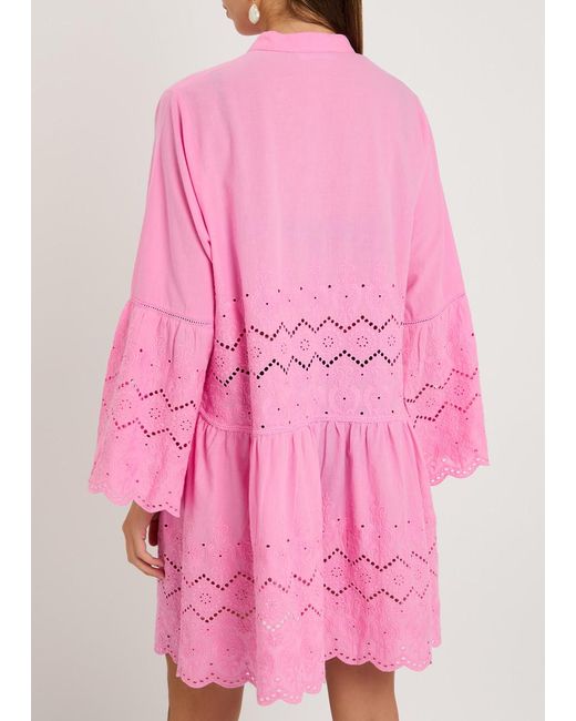 Melissa Odabash Pink Sebenna Broderie-Anglaise Kaftan Dress