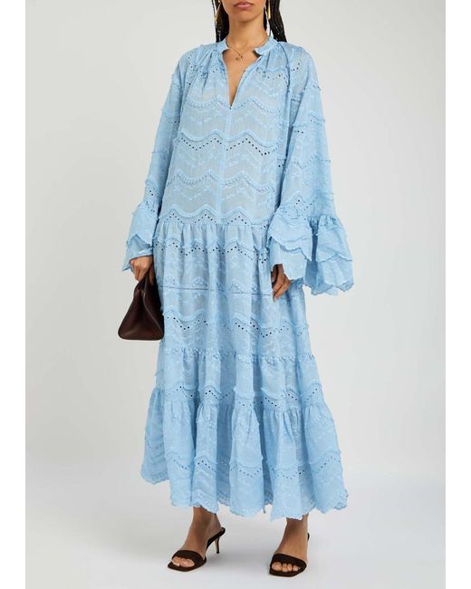 Lug Von Siga Blue Donna Ruffled Cotton-Blend Maxi Dress