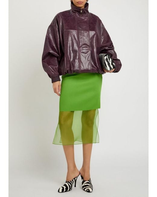Khaite Green Sybil Layered Effect Satin Skirt