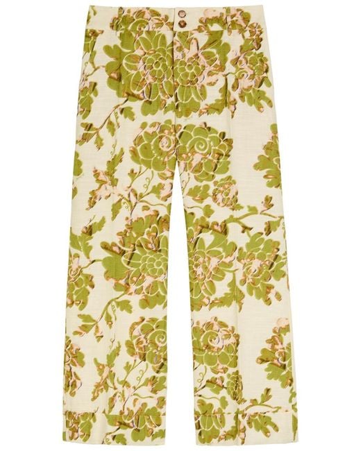 LaDoubleJ Yellow Hendrix Floral-Print Woven Trousers