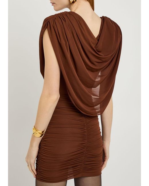 Ronny Kobo Kehlani Cowl-Neck Stretch-Mesh Mini Dress in Brown | Lyst
