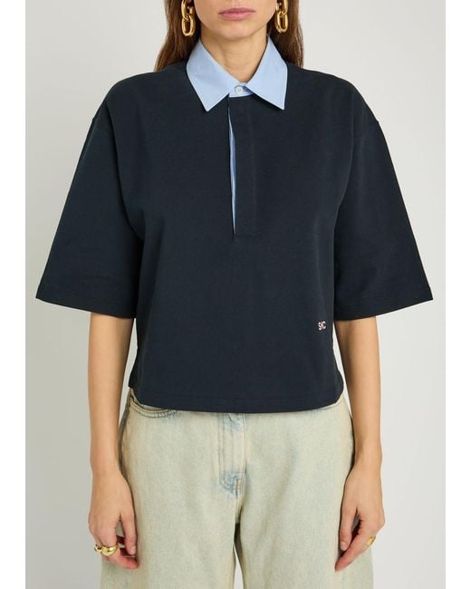 Stella McCartney Blue Contrasting-Collar Piqué Cotton Polo Shirt