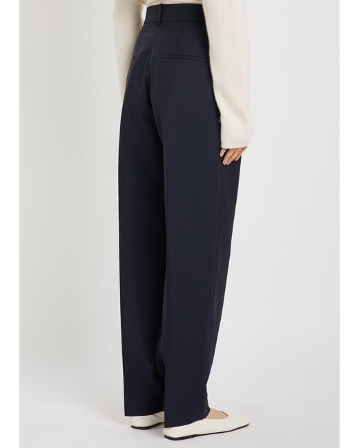 Rohe Blue Daria Pleated Wool-Blend Trousers