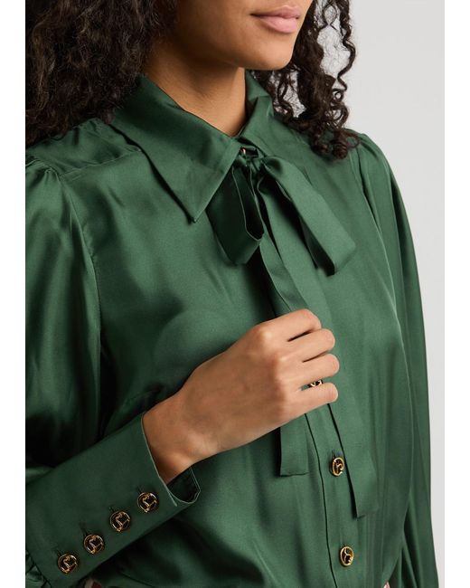 Zimmermann Green Illustration Silk-Satin Shirt