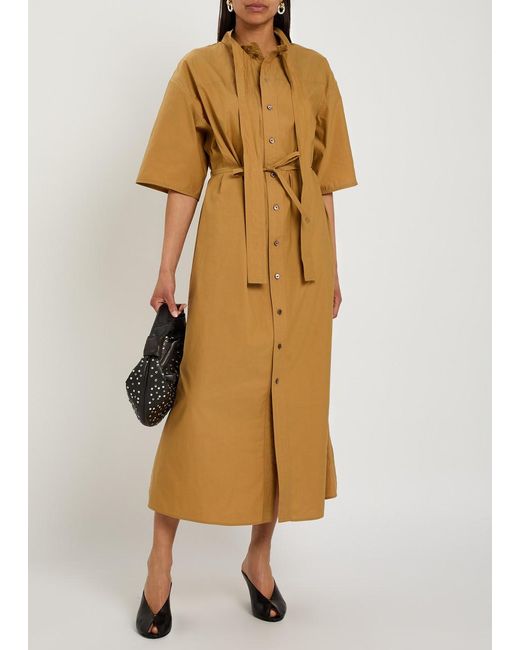 Lemaire Brown Reversible Belted Cotton And Silk-Blend Midi Dress