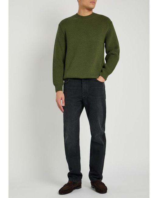 Tom Ford Green Ribbed Crew-Neck Wool Jumper for men