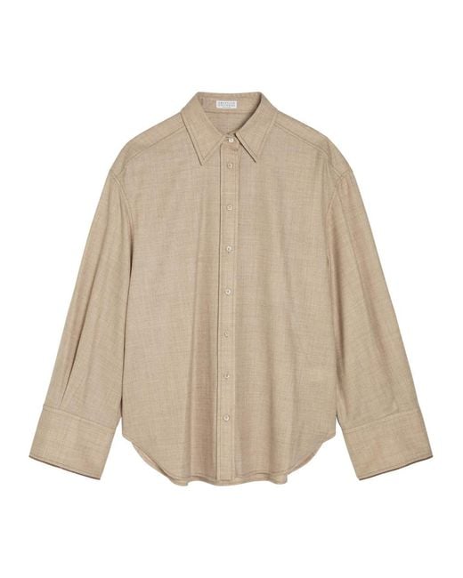 Brunello Cucinelli Natural Embellished Wool Shirt