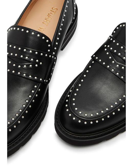 Stuart Weitzman Black Parker Lift Embellished Leather Loafers