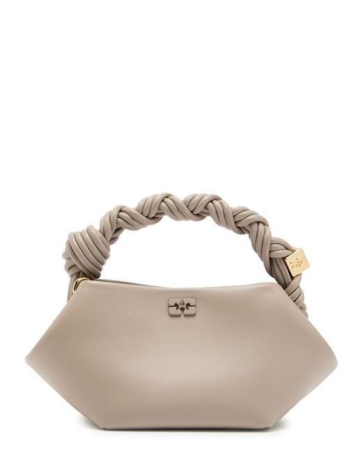 Ganni Gray Bou Mini Leather Top Handle Bag