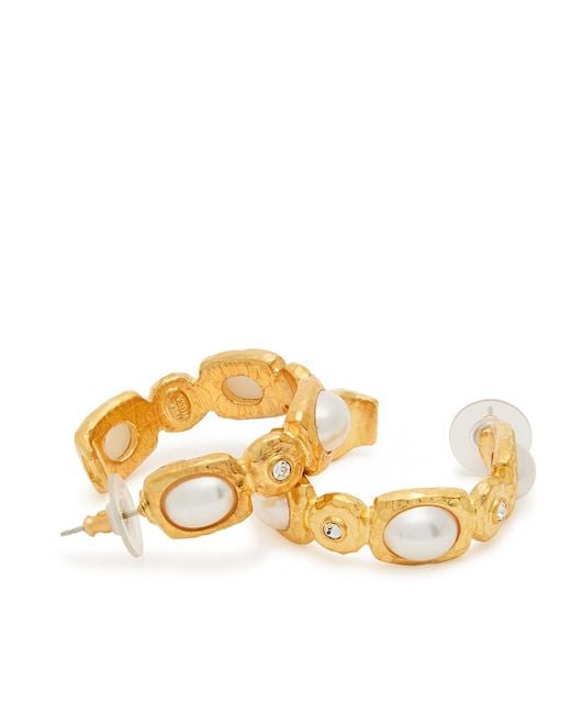 Kenneth Jay Lane Metallic Faux-Embellished 22Kt-Plated Hoop Earrings