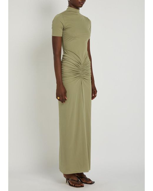 Ronny Kobo Green Enid Ruched Tissue Jersey Maxi Dress