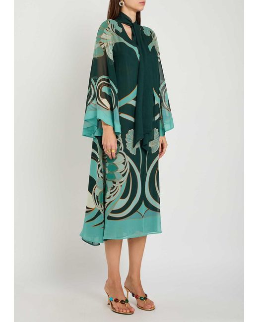 LaDoubleJ Green Magnifico Printed Silk Midi Dress