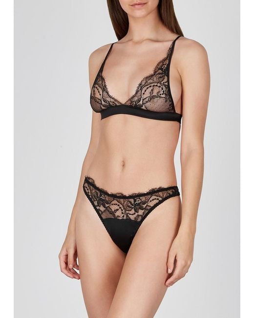 Fleur Of England Black Signature Silk-Blend Thong