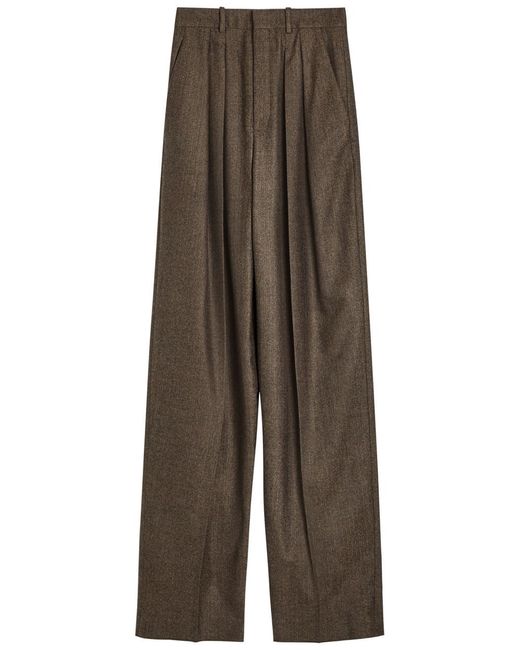 Saint Laurent Brown Subtle-Chevron Straight-Leg Wool Trousers