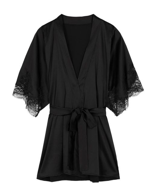 Fleur Of England Black Signature Silk-Blend Robe