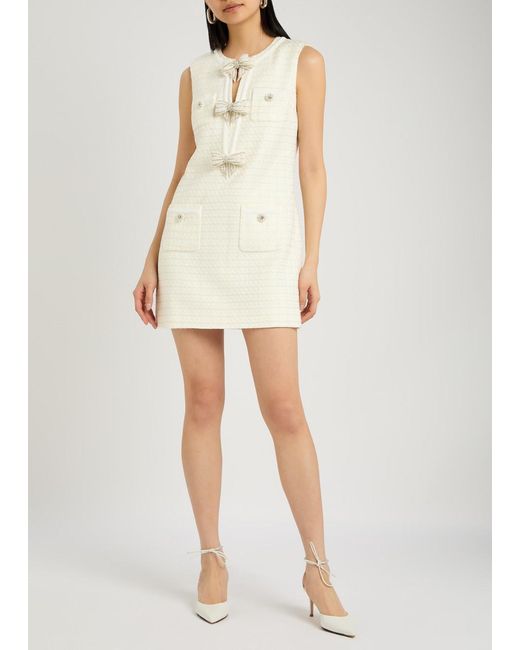 Self-Portrait White Bow-Embellished Bouclé Mini Dress