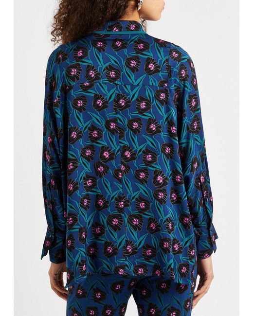 Diane von Furstenberg Blue Alona Printed Jersey Shirt