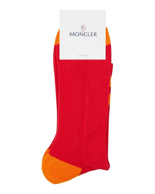 Moncler Red Logo-intarsia Cotton-blend Socks for men