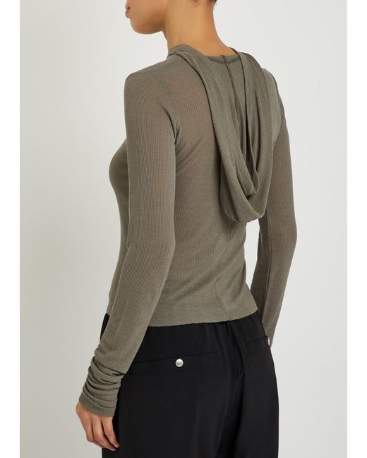 Rick Owens Gray Hooded Ribbed Fine-Knit Top