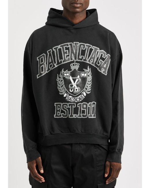 Balenciaga Black Diy College Hooded Cotton Sweatshirt for men
