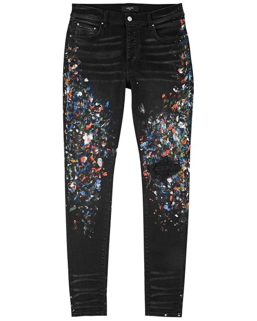 Amiri Denim Painter Black Paintsplattered Skinny Jeans for Men Lyst