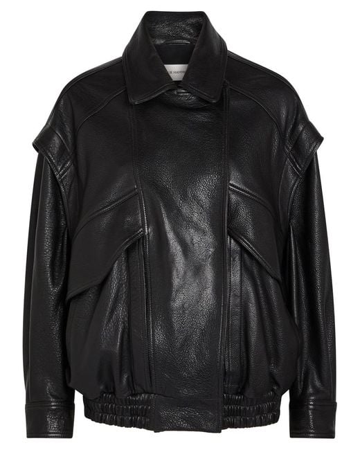 Nour Hammour Black Micah Grained Leather Jacket