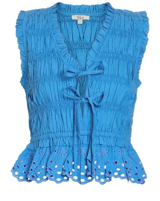 Rails Blue Martine Smocked Cotton-Poplin Top