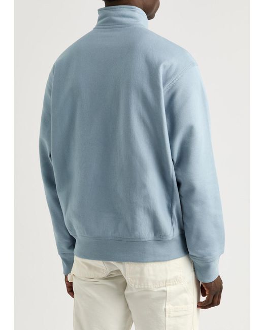 Carhartt Blue American Script Logo-Embroidered Cotton Half-Zip Sweatshirt for men