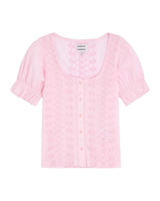 Damson Madder Pink Prim Broderie-Anglaise Cotton Blouse