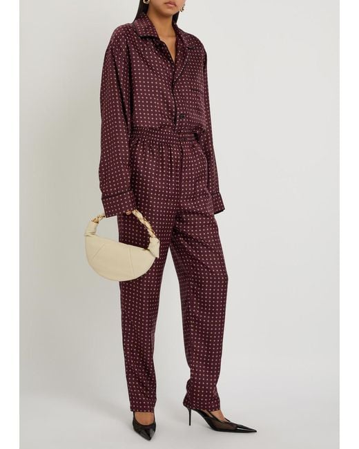 Saint Laurent Red Patterned Silk Trousers