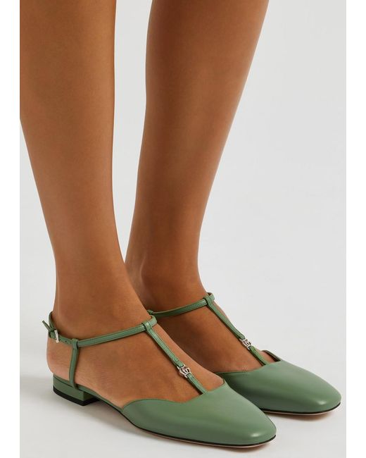 Gucci Green gg Marmont Leather Ballet Flats