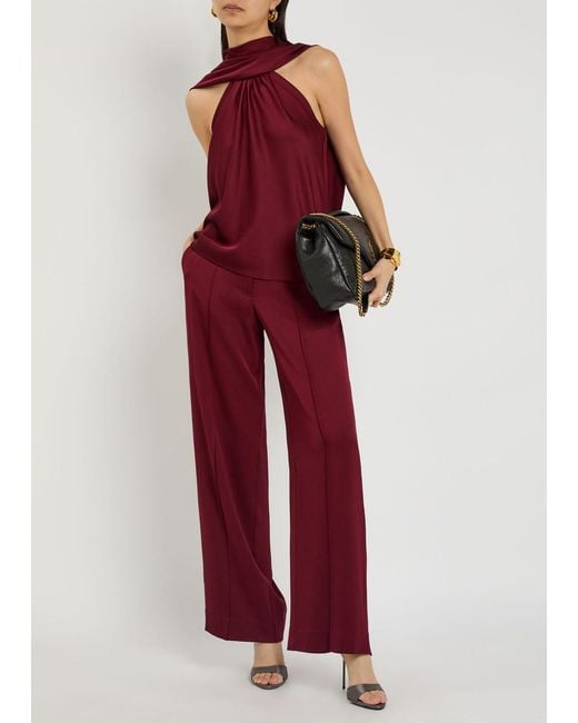 Jonathan Simkhai Red Scarlett Cape-Effect Satin Top