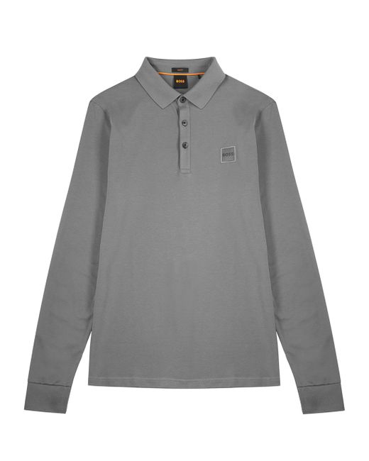 BOSS by HUGO BOSS Passerby Grey Piqué Stretchcotton Polo Shirt in Gray