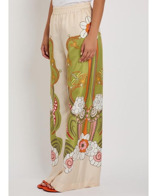 LaDoubleJ Multicolor Printed Wide-Leg Silk Trousers
