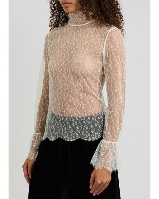 Chloe Floral Embroidered Sheer Tulle Top in White Lyst UK