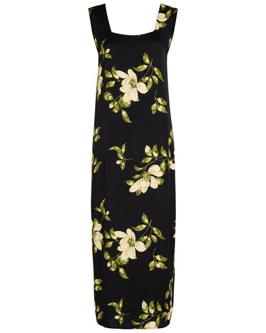 Reformation Black Vea Floral-Print Crepe Midi Dress