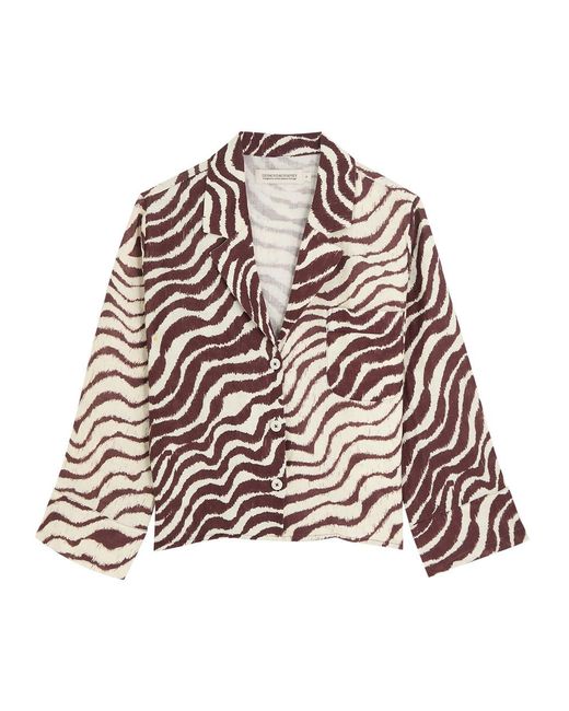 Desmond & Dempsey Brown Tide Zebra-Print Linen Shirt