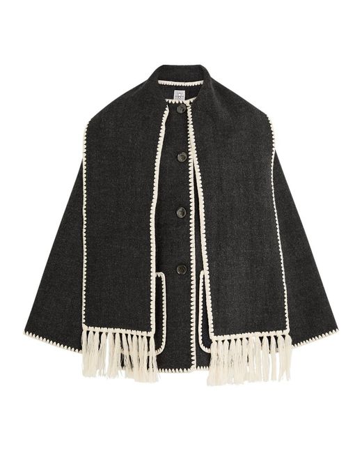 Totême Black Attached Scarf Wool Jacket