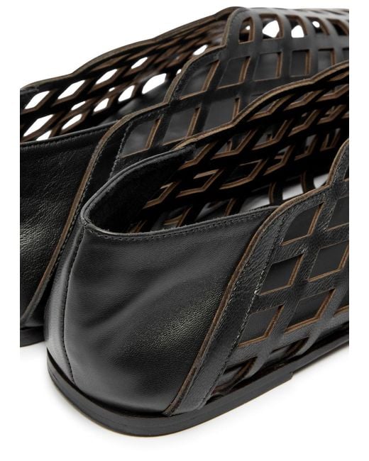 Gia Borghini Black Peek-A-Boo Leather Ballerina Flats