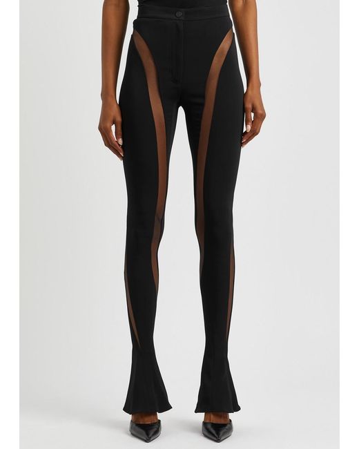 Mugler Black Illusion Tulle-panelled Flared Trousers