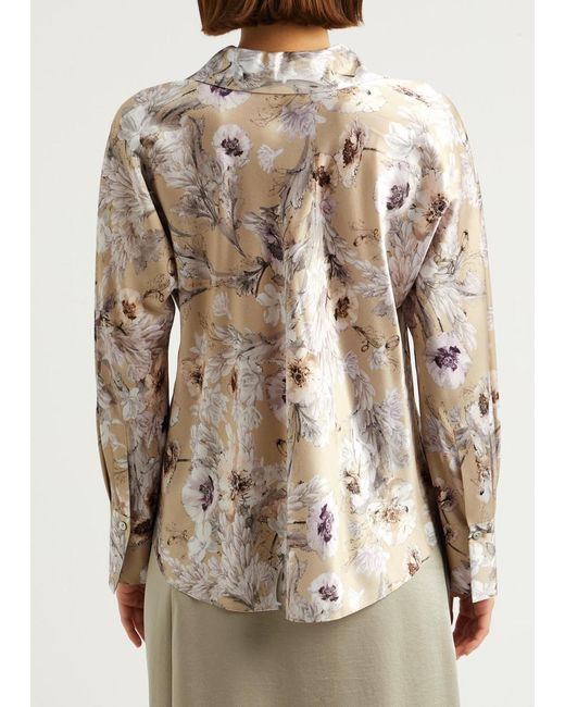 Vince Natural Floral-Print Silk-Satin Shirt