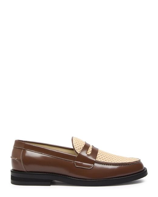 Duke & Dexter Brown Wilde Rattan Panelled Leather Loafers for men