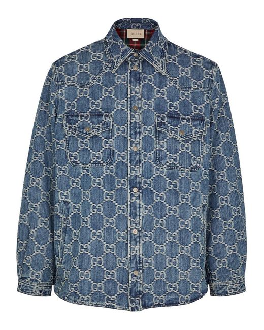 Gucci Blue gg Supreme Monogrammed Denim Jacket for men