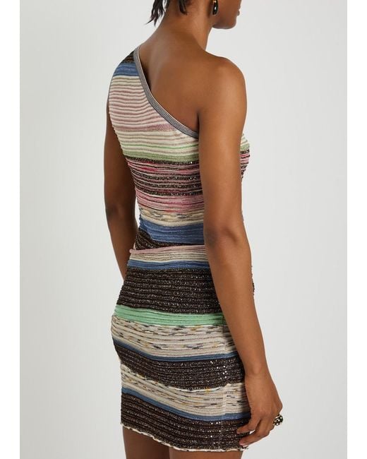Missoni Gray Striped Ruched Metallic-Knit Mini Dress