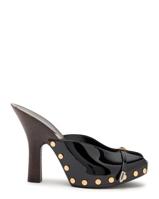Versace Black 105 Stud-Embellished Wooden And Patent Leather Mules