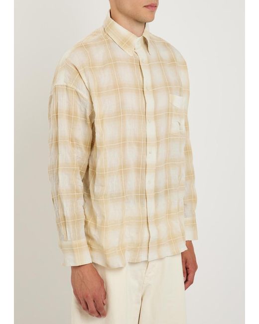Picante Natural Rocco Checked Crinkled Cotton-Blend Overshirt for men